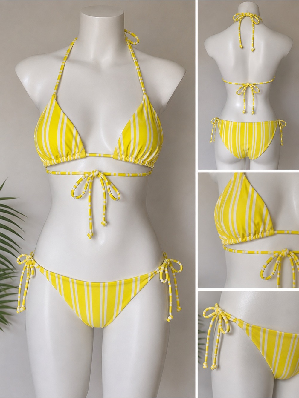 Onia Women's Yellow White Stripe‎ String Bikini Set Size Small NWOT Euro Summer